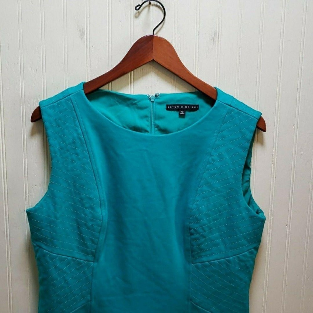 Antonio Melani Dress Womens 12 Green Solid‎ Sleeveless Round Neck A-Line Knee